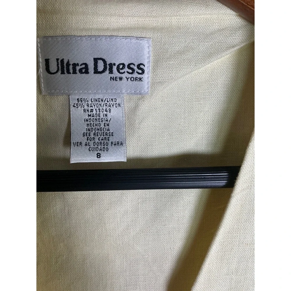Ultra Dress New York Vintage Linen Blend Frog Closure Wrap Midi Dress Cream Sz 8 - Picture 5 of 10